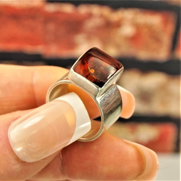 BALTIC AMBER STERLING RING 6.75, UNISEX GIFT, MOTHER'S DAY GIFT - Picture 4 of 10